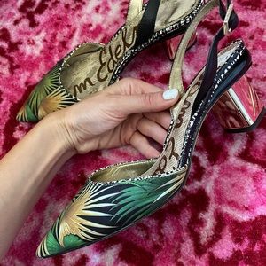 Sam Edelman palm + gold heels